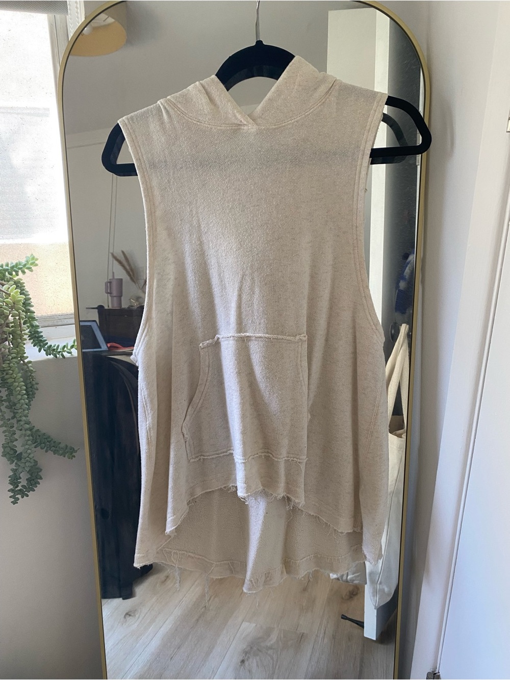 Free People Sleeveless Hooded Tunic Tank Top in Beige